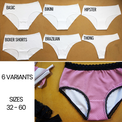 The pattern for women's panties - six variants in sizes 32–60 