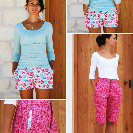 Pattern - Women's short shorts / Bermuda shorts HAWAII (2in1, sizes 32–46)